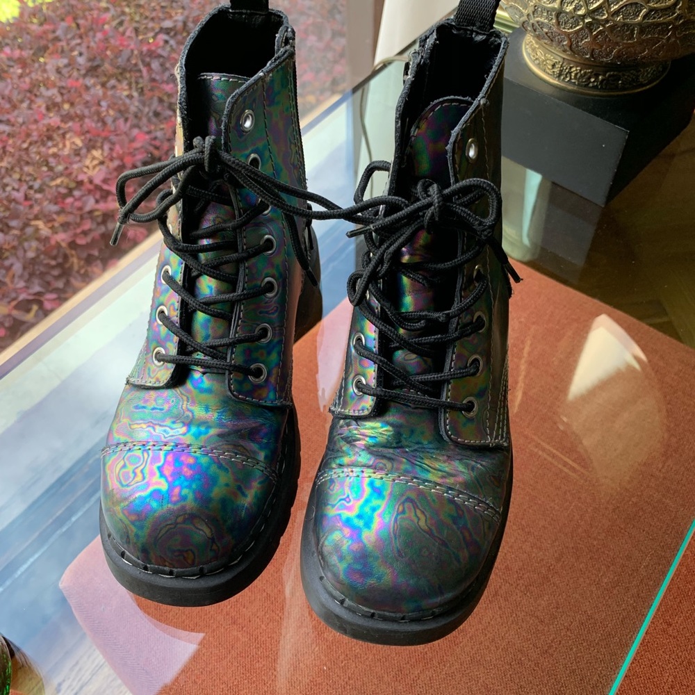 T.U.K. Anarchic Metallic Oil Slick Combat Boots